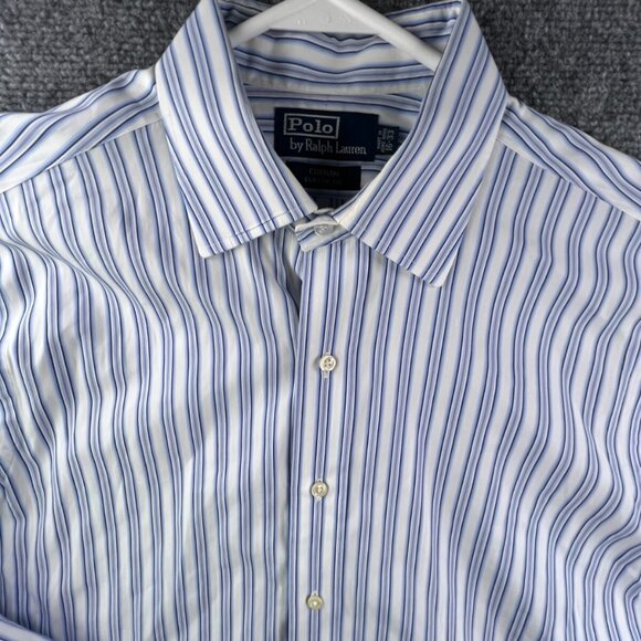 Polo Ralph Lauren Button Up Shirt Striped Blue White Curham Classic 16 33 Cotton - Picture 1 of 10